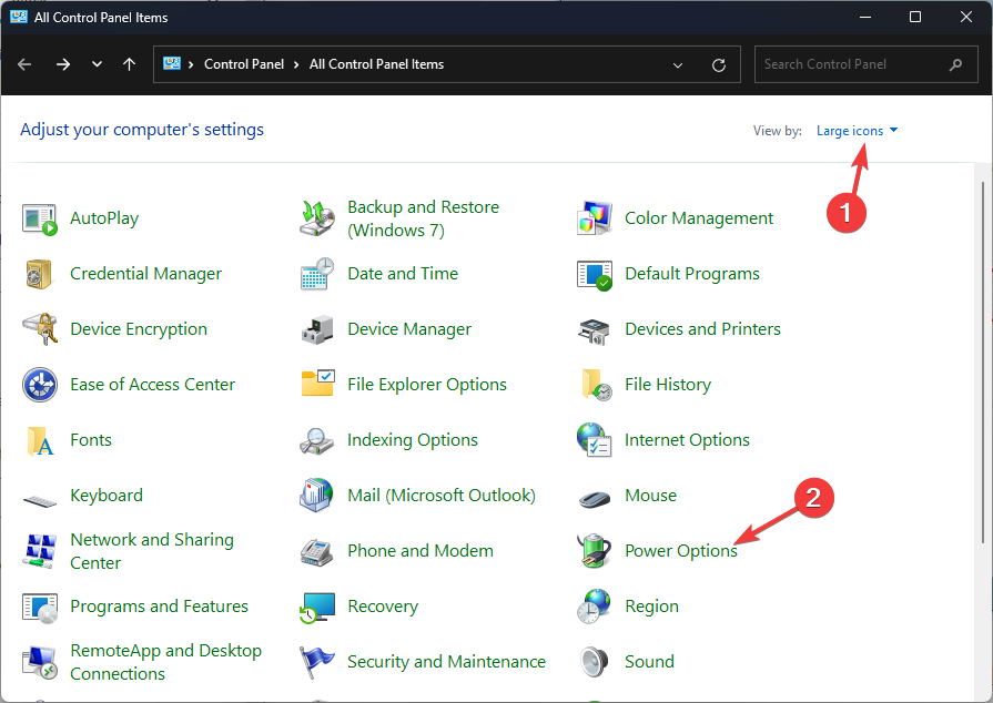 Параметры электропитания в Панели управления