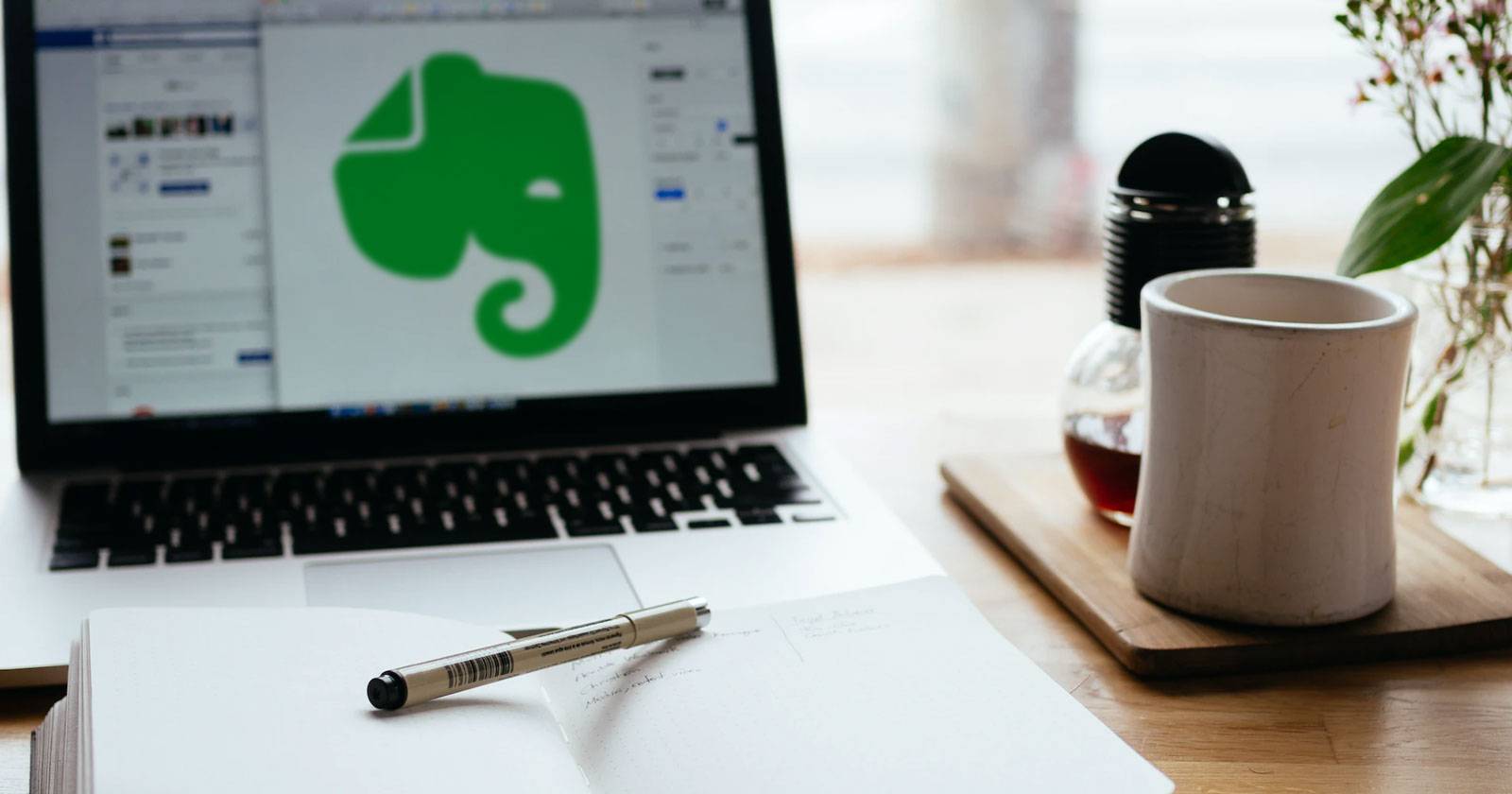 Размытый логотип Evernote на экране ноутбука