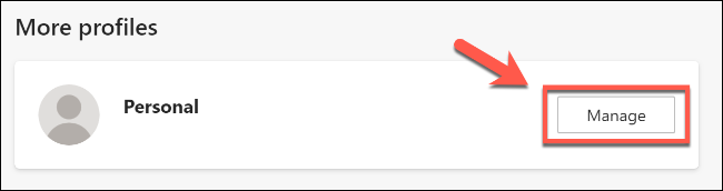 Кнопка Управлять в разделе Другие профили для просмотра всех профилей Edge