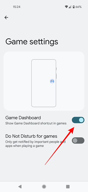 Переключатель 'Game Dashboard' рядом с опцией Gaming