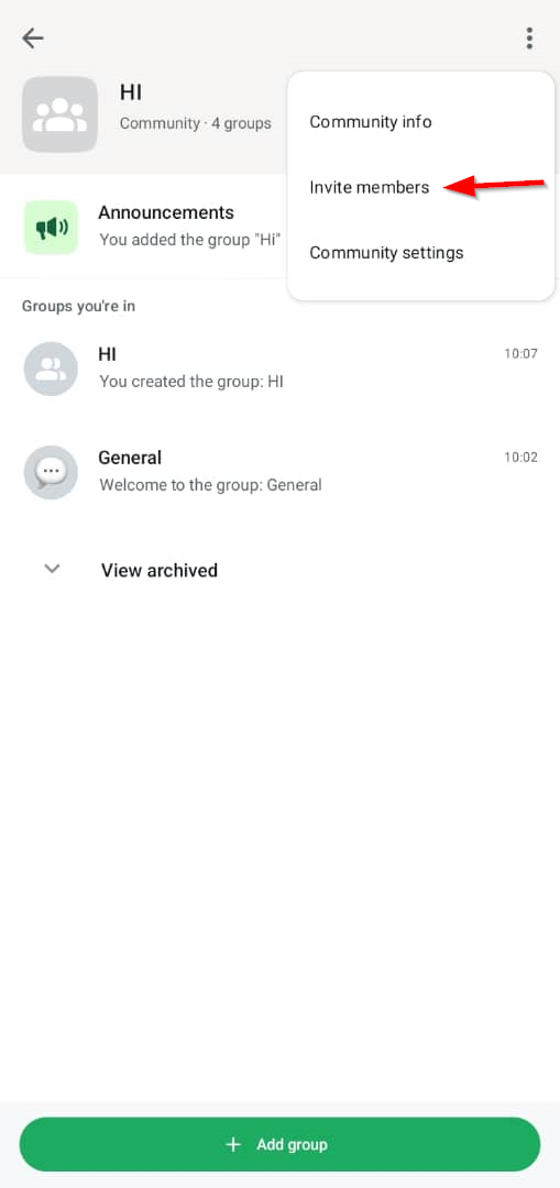 Опция Пригласить участников