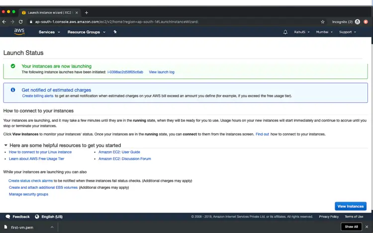 Статус запуска инстанса