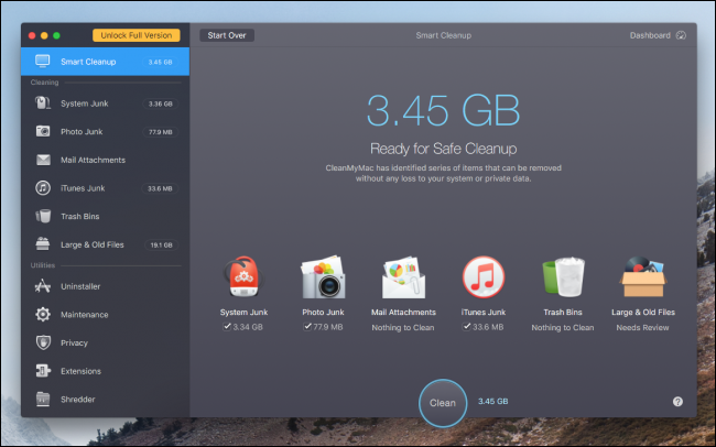 Интерфейс приложения для очистки диска с файлом в списке больших файлов