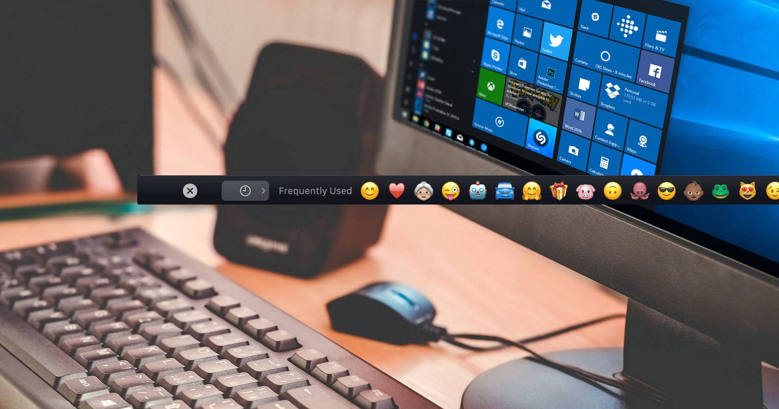 iPad с интерфейсом в стиле Touch Bar, подключённый к Windows