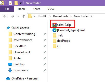 Извлечённые папки и файлы после распаковки ZIP