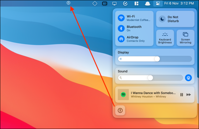 Процесс закрепления Accessibility Shortcuts в строке меню