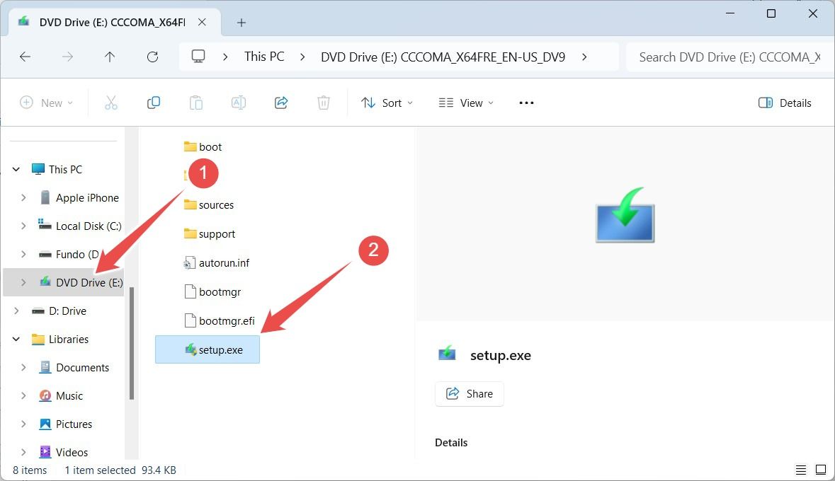 Содержимое смонтированного ISO Windows