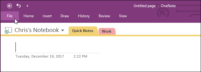 Снимок экрана: меню Параметры в OneNote