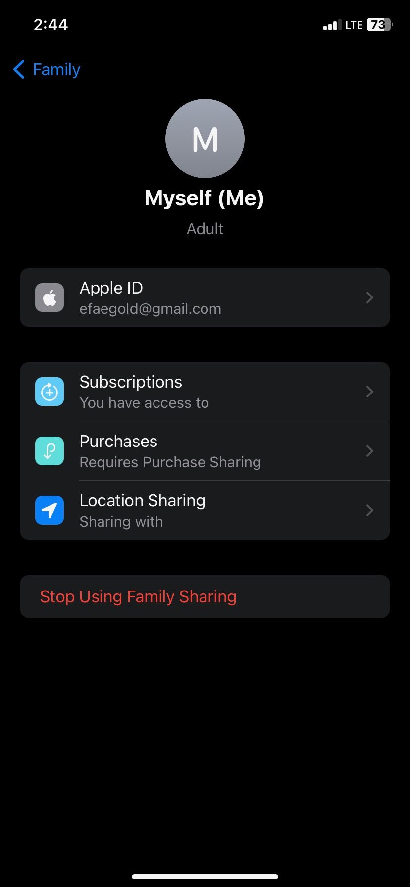 Профиль Family Sharing в iOS