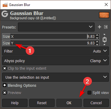 Настройки размытия: радиус размытия