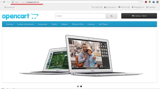 Установка OpenCart завершена — сайт и панель администратора доступны
