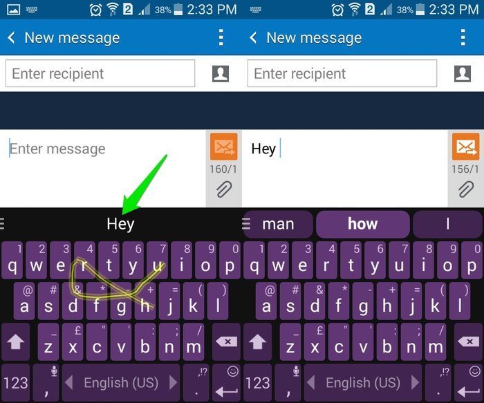 Жест свайпа по буквам на экране клавиатуры