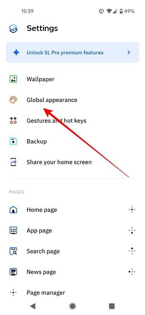 Пункт Global appearance в Smart Launcher 6