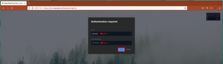 Форма аутентификации модератора Jitsi