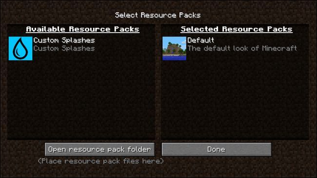 Выбор ресурс-пака в меню Minecraft