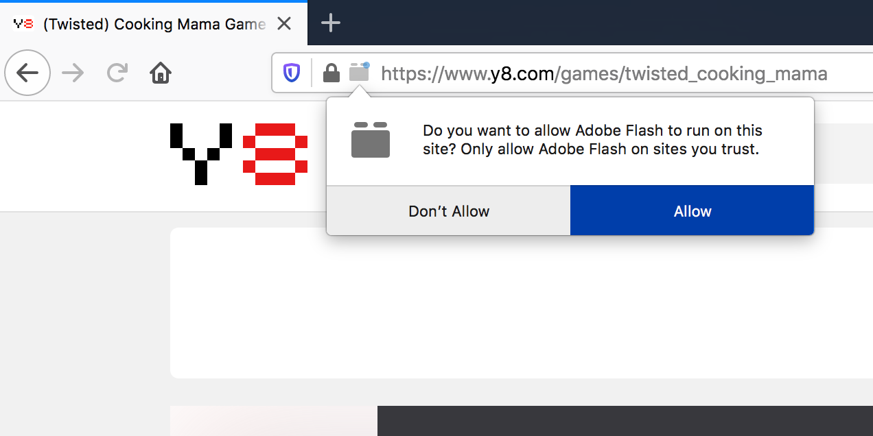 Запрос разрешения Flash в Firefox на macOS