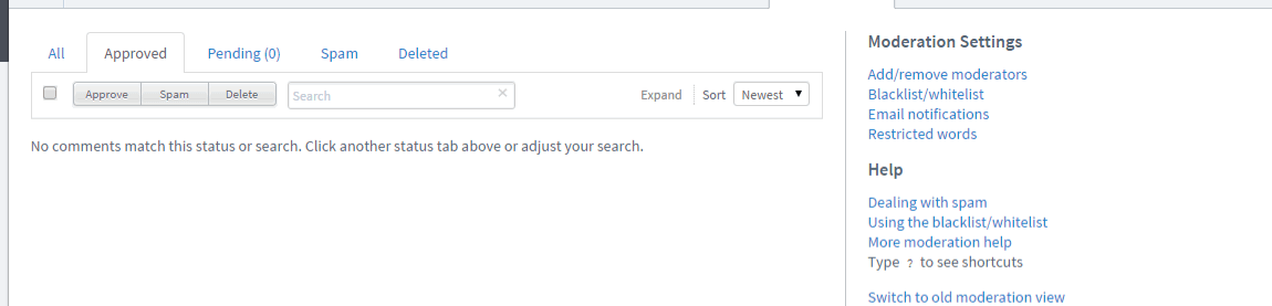 Панель модерации Disqus — начальная страница после установки