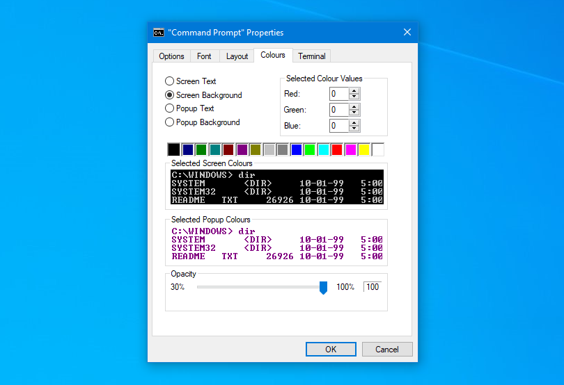 Изменение цветов и шрифтов в свойствах окна CMD