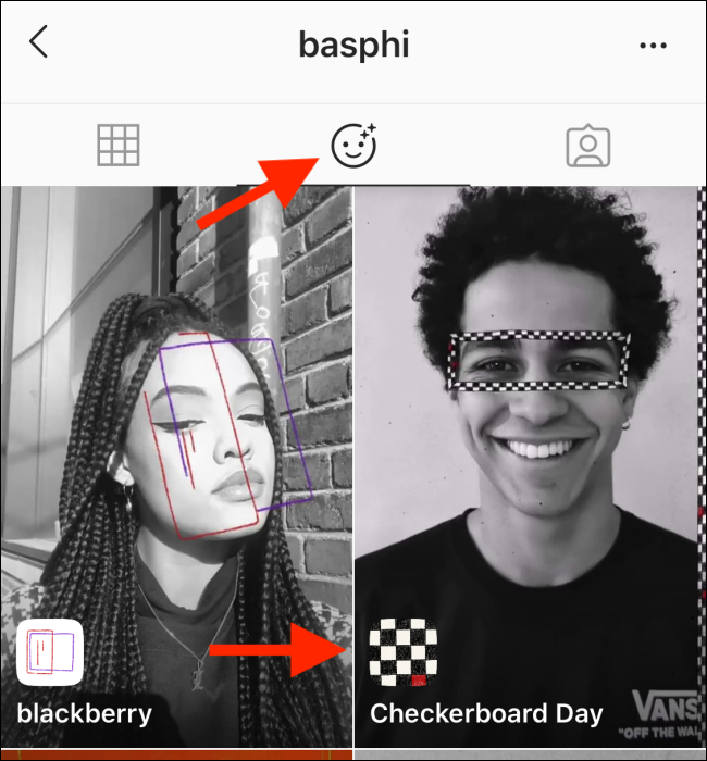 Раздел эффектов в профиле создателя Instagram