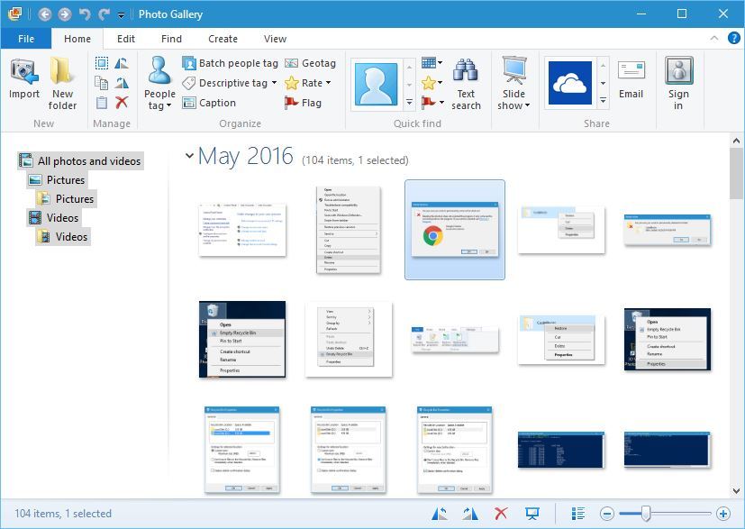 интерфейс Photo Gallery с изображением в окне приложения