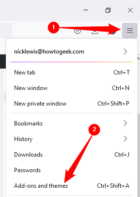 Нажмите кнопку меню в правом верхнем углу, затем выберите «Дополнения и темы».