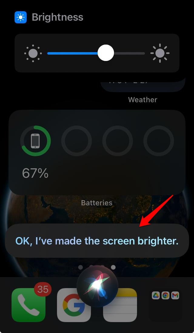 adjust iPhone screen brightness using Siri