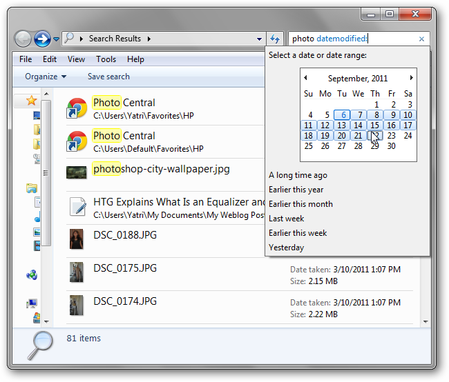 Скриншот: выбор диапазона дат в поиске