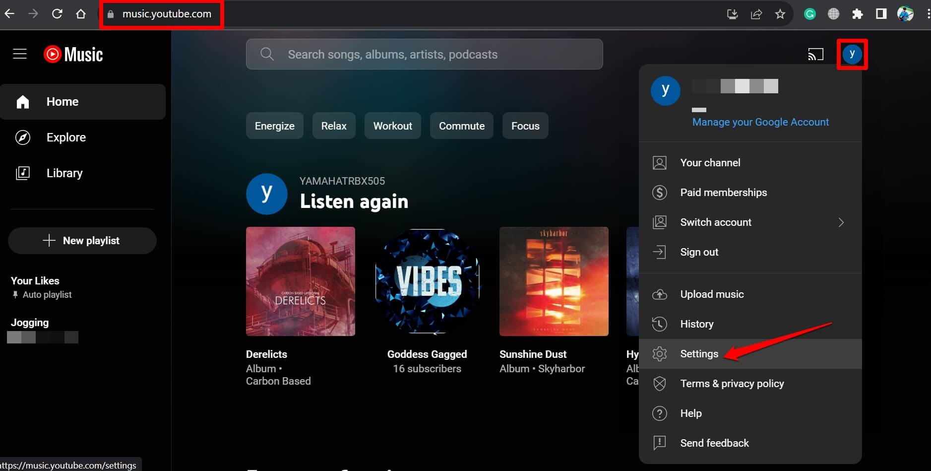 Настройки YouTube Music