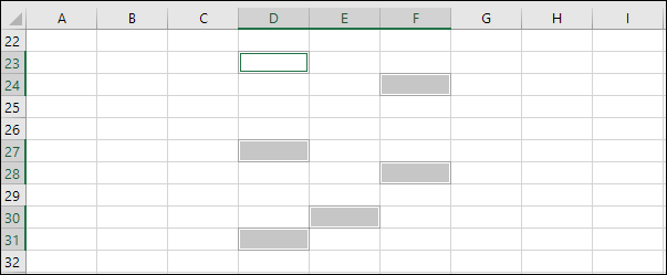 Несвязанные индивидуальные ячейки, выбранные с Ctrl