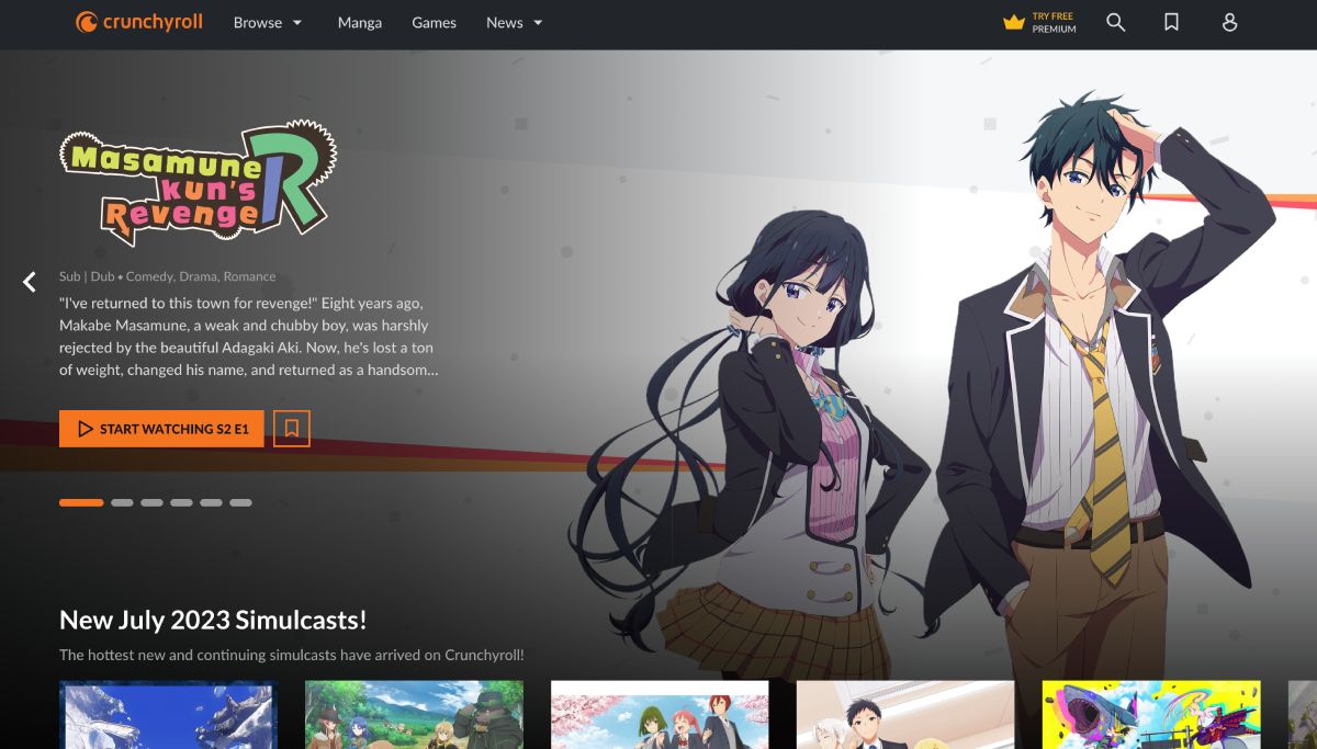Главная страница Crunchyroll