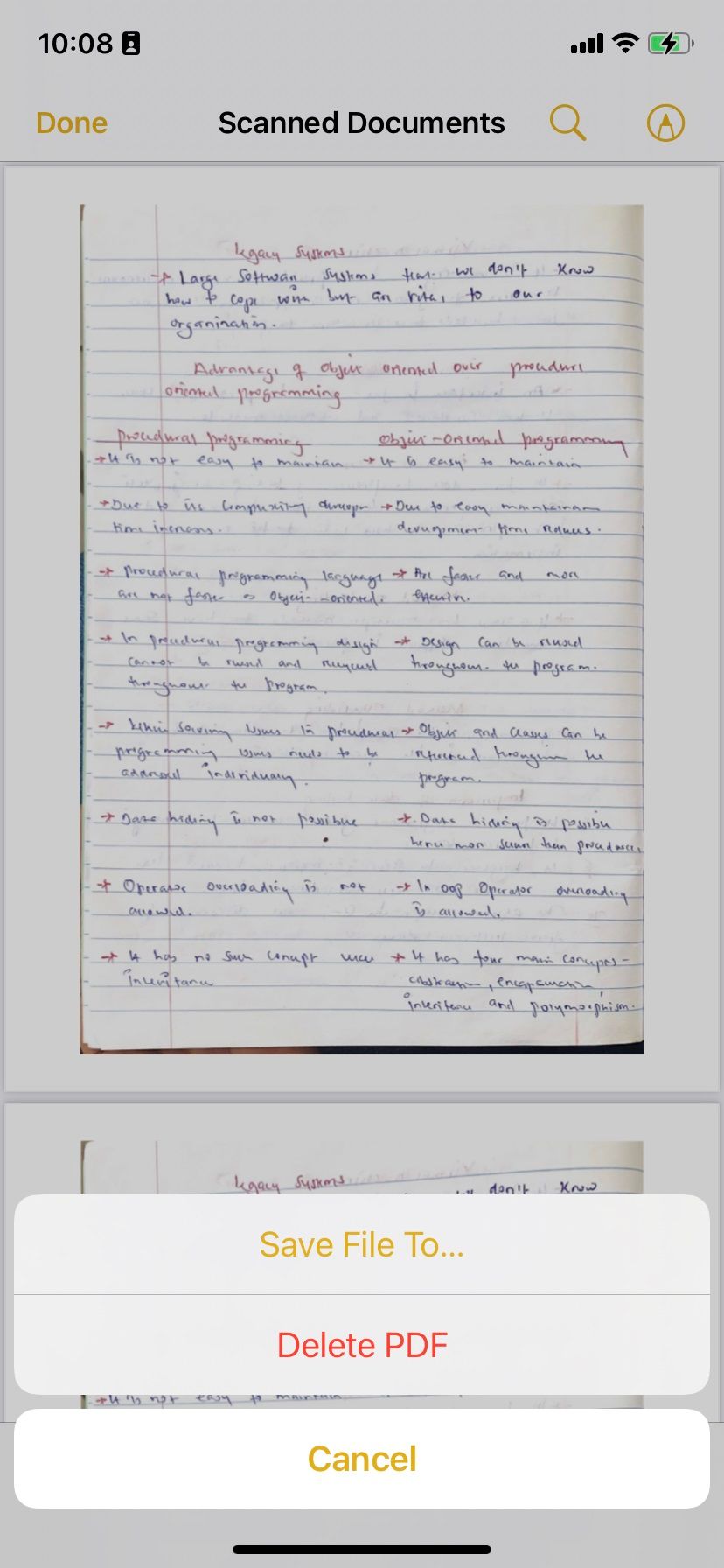 Сохранение отсканированной заметки как PDF в Apple Notes