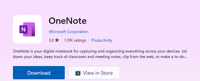 Установка OneNote из магазина приложений