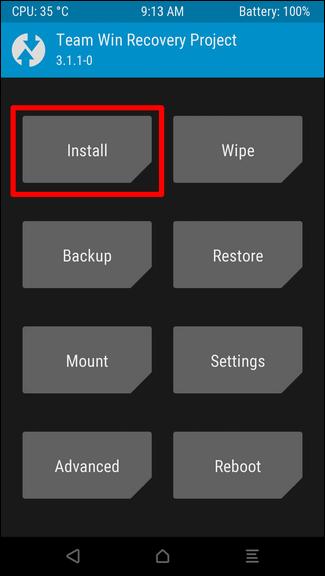 TWRP — выбор файла для установки Magisk