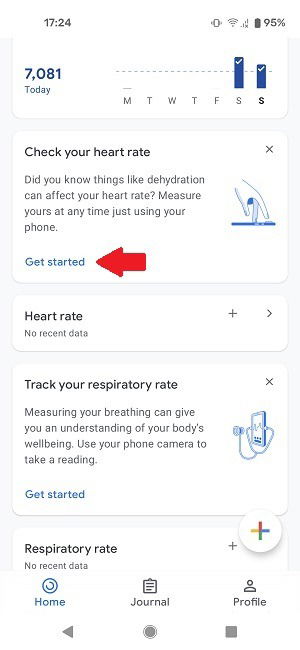 Карточка проверки пульса в Google Fit