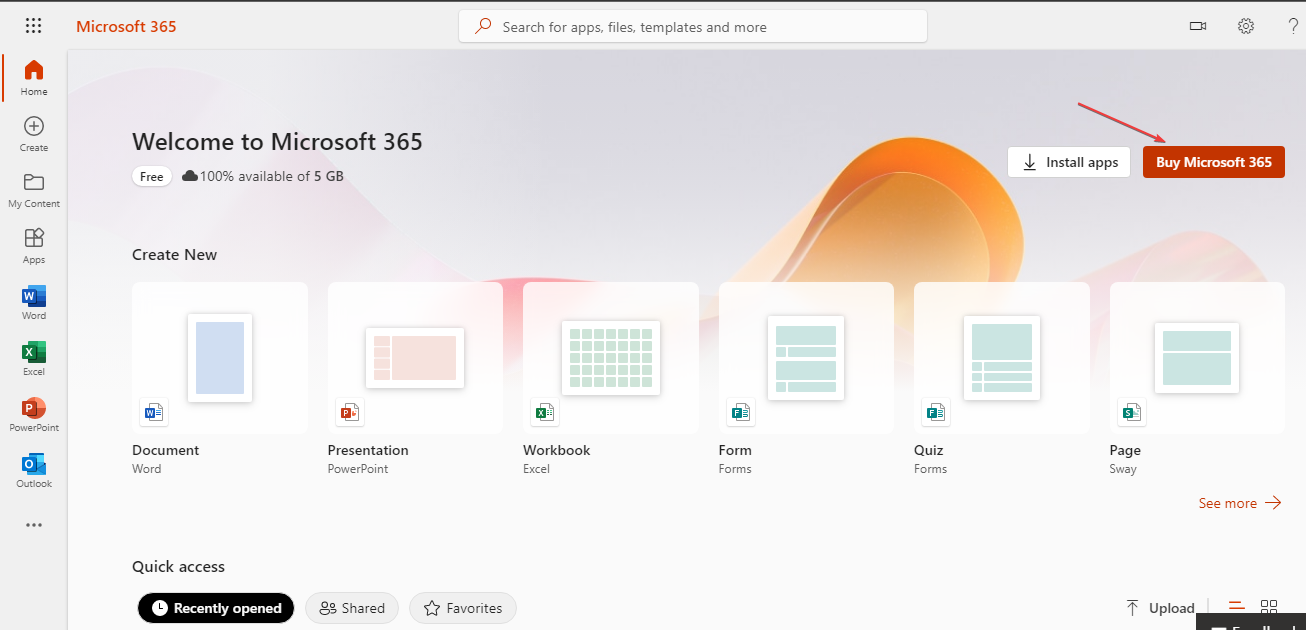 Кнопка покупки Microsoft 365 на сайте