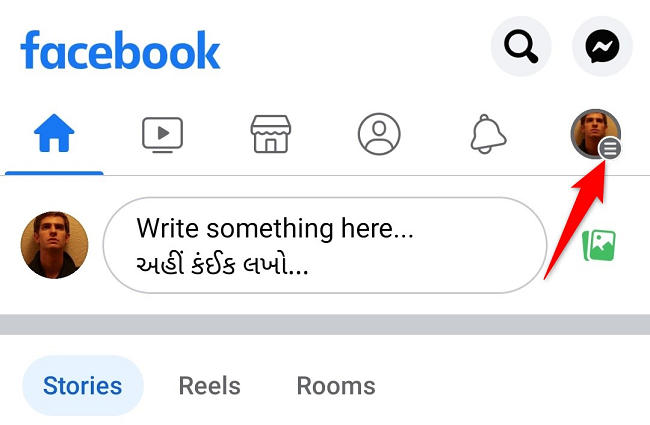Иконка меню с тремя горизонтальными линиями в приложении Facebook