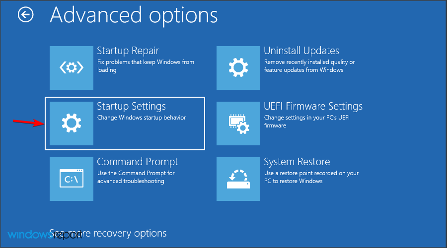 Выбор безопасного режима с сетью на экране параметров загрузки