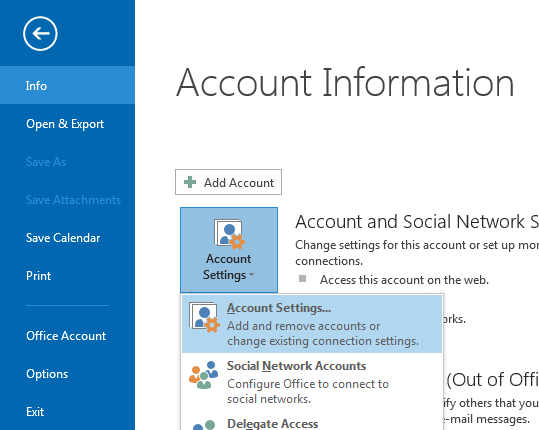 Настройки файлов данных Outlook
