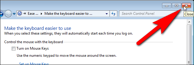 Закрытие Панели управления в Windows 7