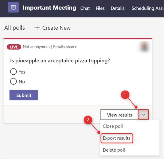Опция Экспортировать результаты