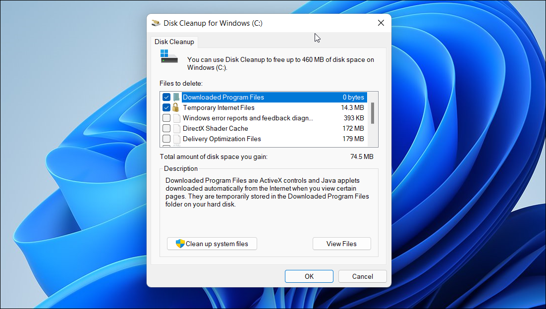Кнопка «Очистить системные файлы» в Disk Cleanup