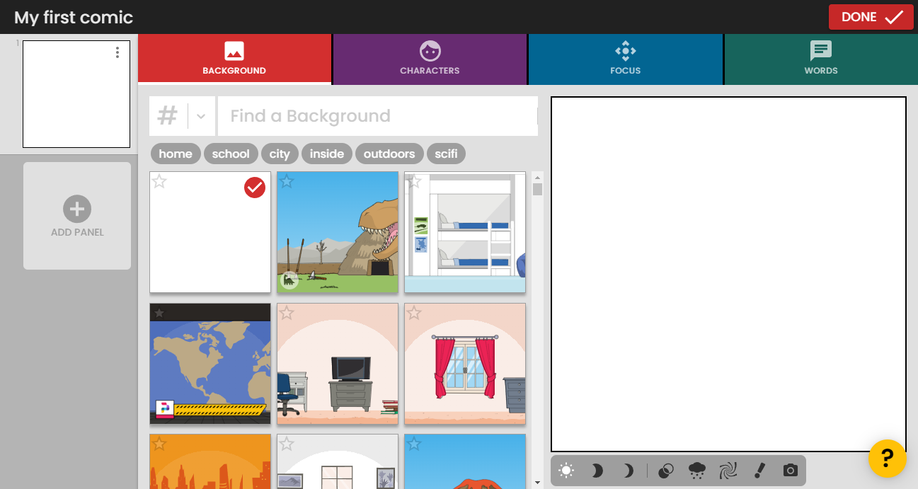 A Screenshot of Pixton's Comic Creator