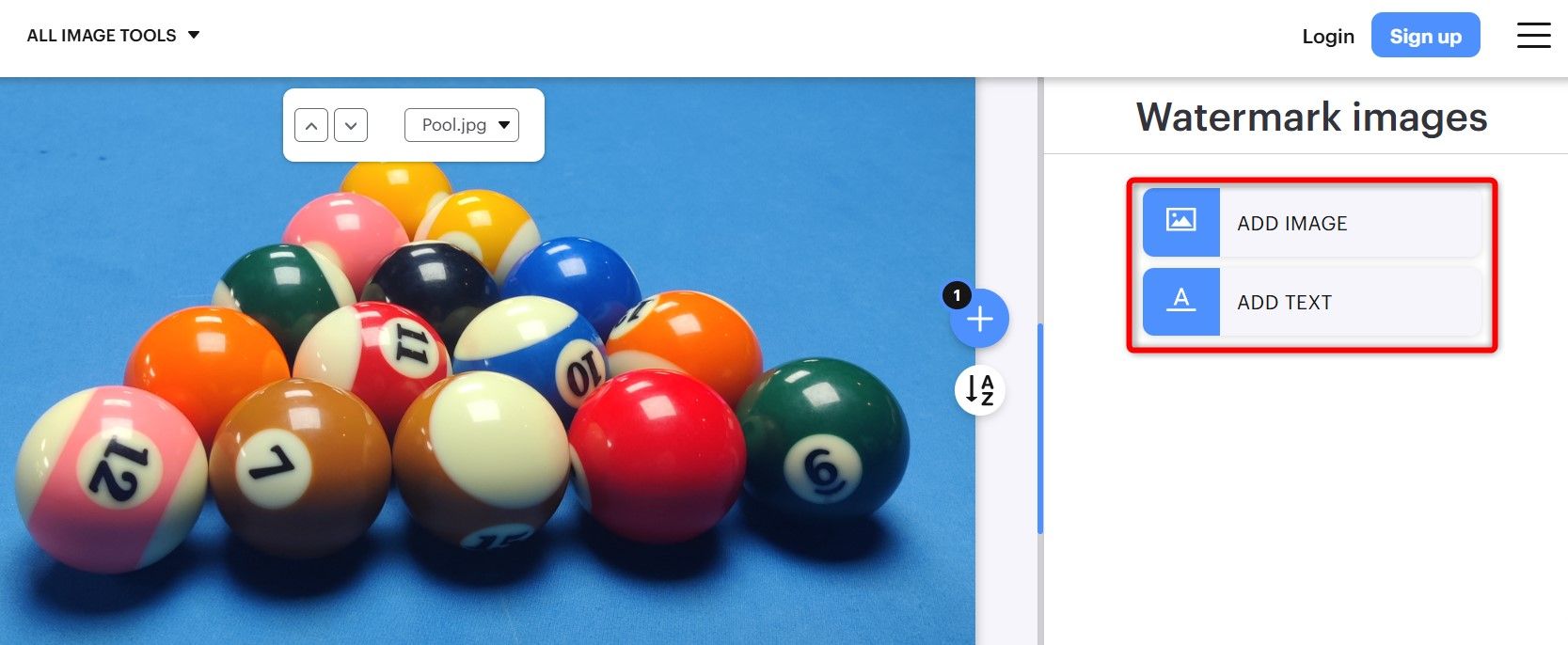 'Add Image' and 'Add Text' highlighted on iLoveIMG.