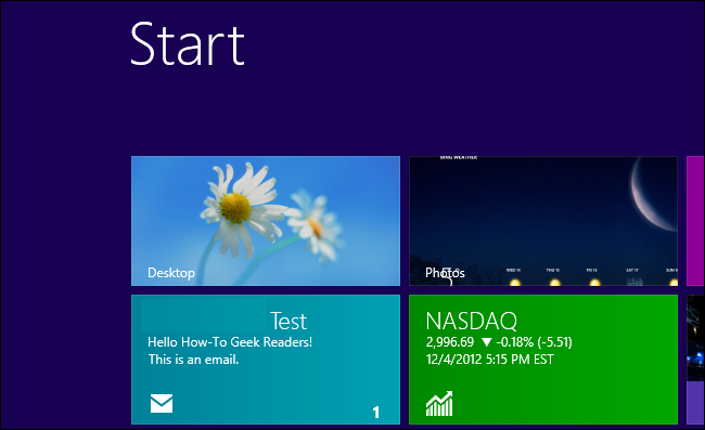 Плитка Начального экрана с уведомлениями о новых письмах
