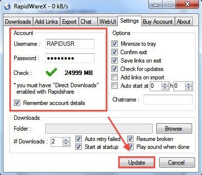 Окно RapidWareX: добавление ссылки для стриминга