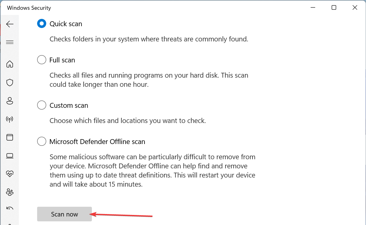 Запуск сканирования в Windows Defender