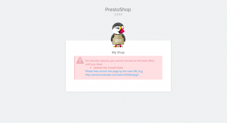 Кнопка 'Управлять магазином' в установщике PrestaShop
