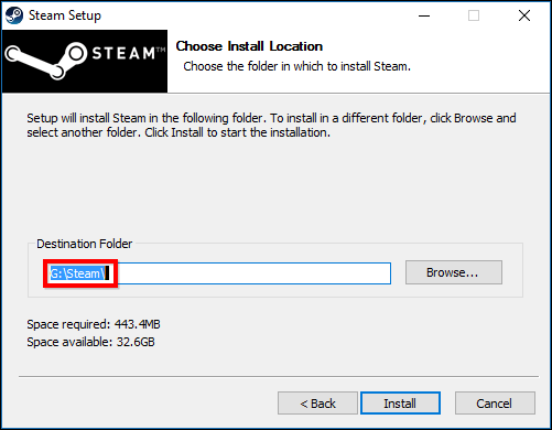 Установка Steam в новую папку