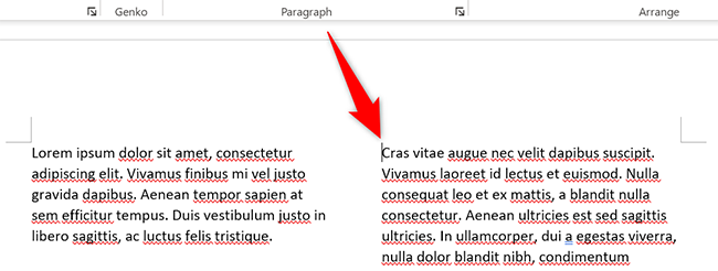 Добавленный разрыв колонки в документе Word