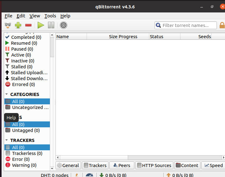 Главный интерфейс qBittorrent
